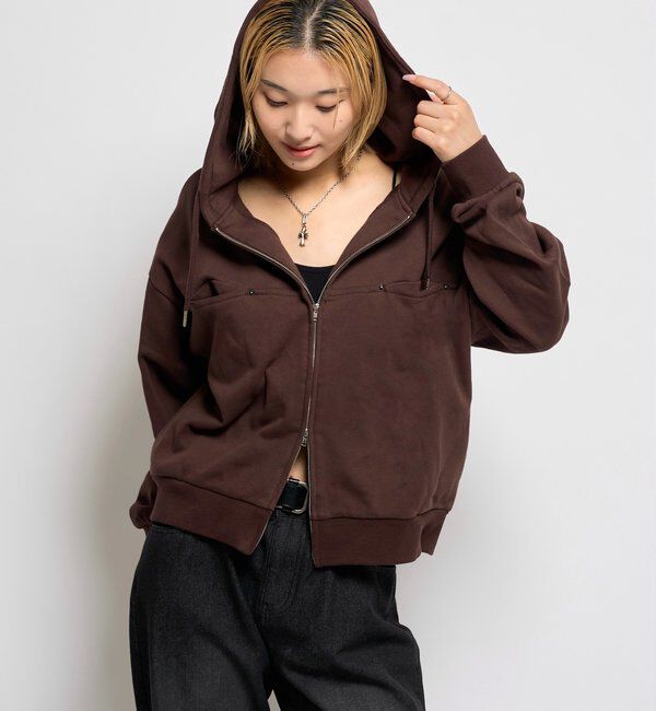  「SLASH POCKET HOODIE」|パーカー|ダークブラウン