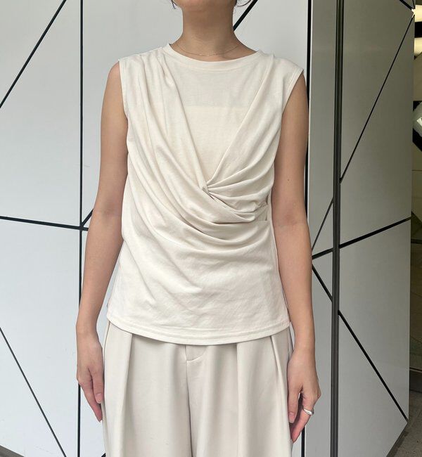  「【高見え素材/ウエスト周りカバー】ツイストドレープTシャツ」|Tシャツ・カットソー|