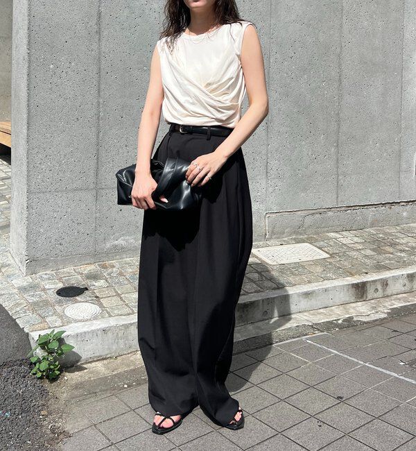  「【高見え素材/ウエスト周りカバー】ツイストドレープTシャツ」|Tシャツ・カットソー|