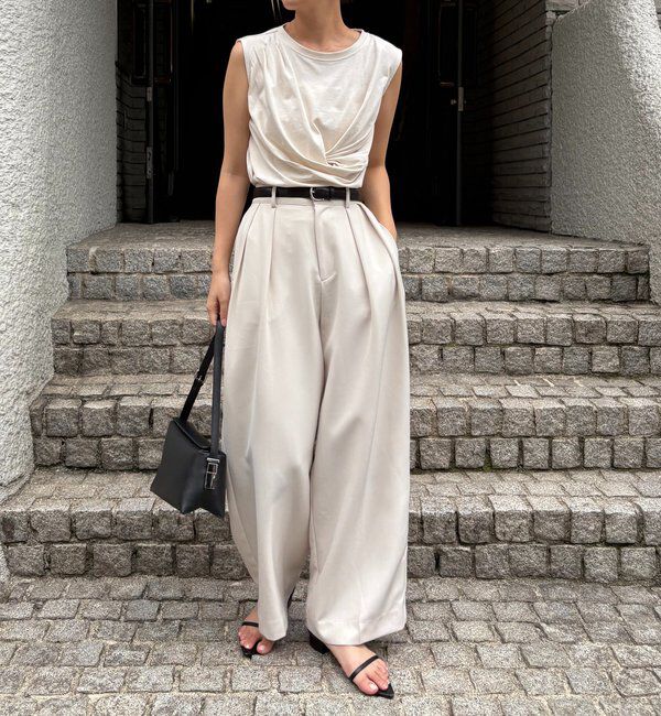  「【高見え素材/ウエスト周りカバー】ツイストドレープTシャツ」|Tシャツ・カットソー|