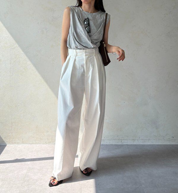  「【高見え素材/ウエスト周りカバー】ツイストドレープTシャツ」|Tシャツ・カットソー|