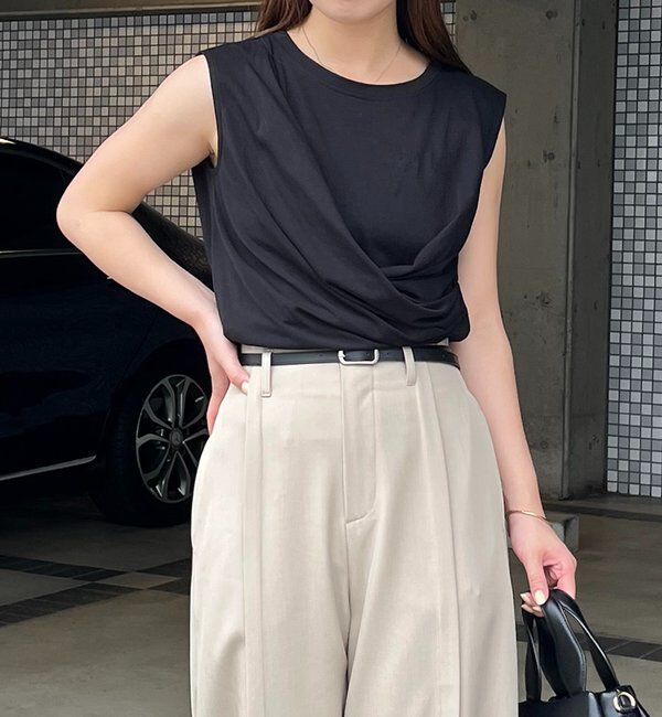  「【高見え素材/ウエスト周りカバー】ツイストドレープTシャツ」|Tシャツ・カットソー|