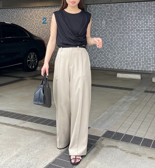  「【高見え素材/ウエスト周りカバー】ツイストドレープTシャツ」|Tシャツ・カットソー|