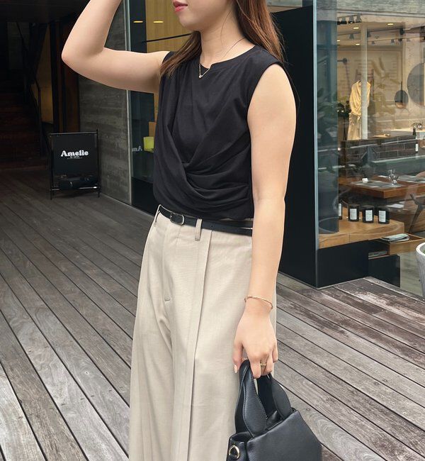  「【高見え素材/ウエスト周りカバー】ツイストドレープTシャツ」|Tシャツ・カットソー|