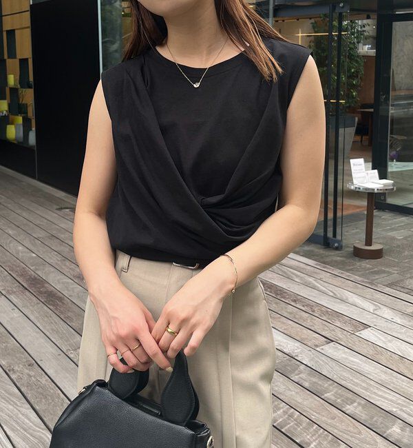 「【高見え素材/ウエスト周りカバー】ツイストドレープTシャツ」|Tシャツ・カットソー|