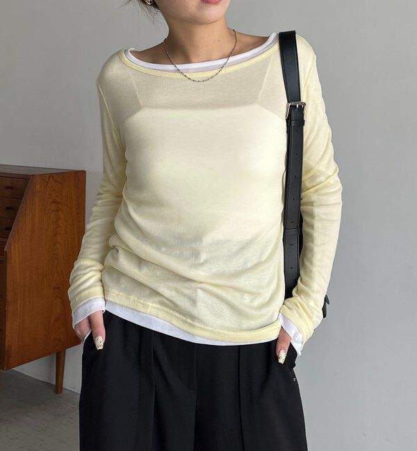  「【前後2WAY】2WAYボートネックシアーロンT」|Tシャツ・カットソー|