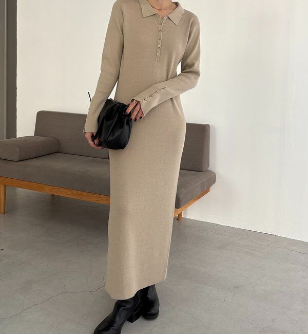  「【低身長サイズあり】襟ニットワンピース」|ワンピース|