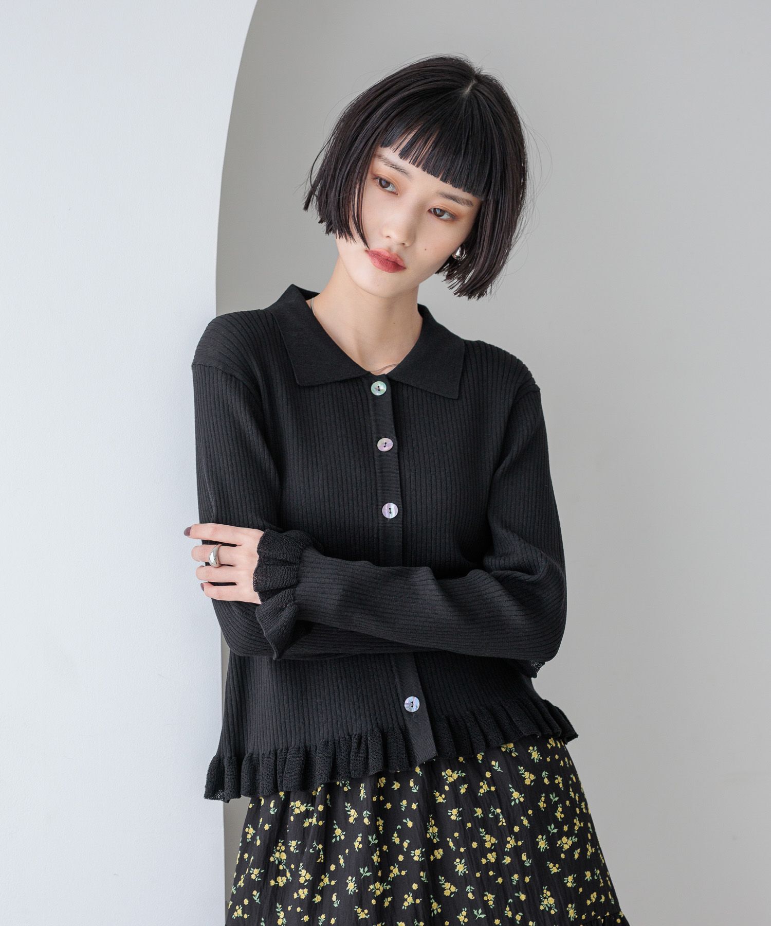 LOWRYS FARM「スソフリルカーディガンＬＳ」|ニット・セーター|