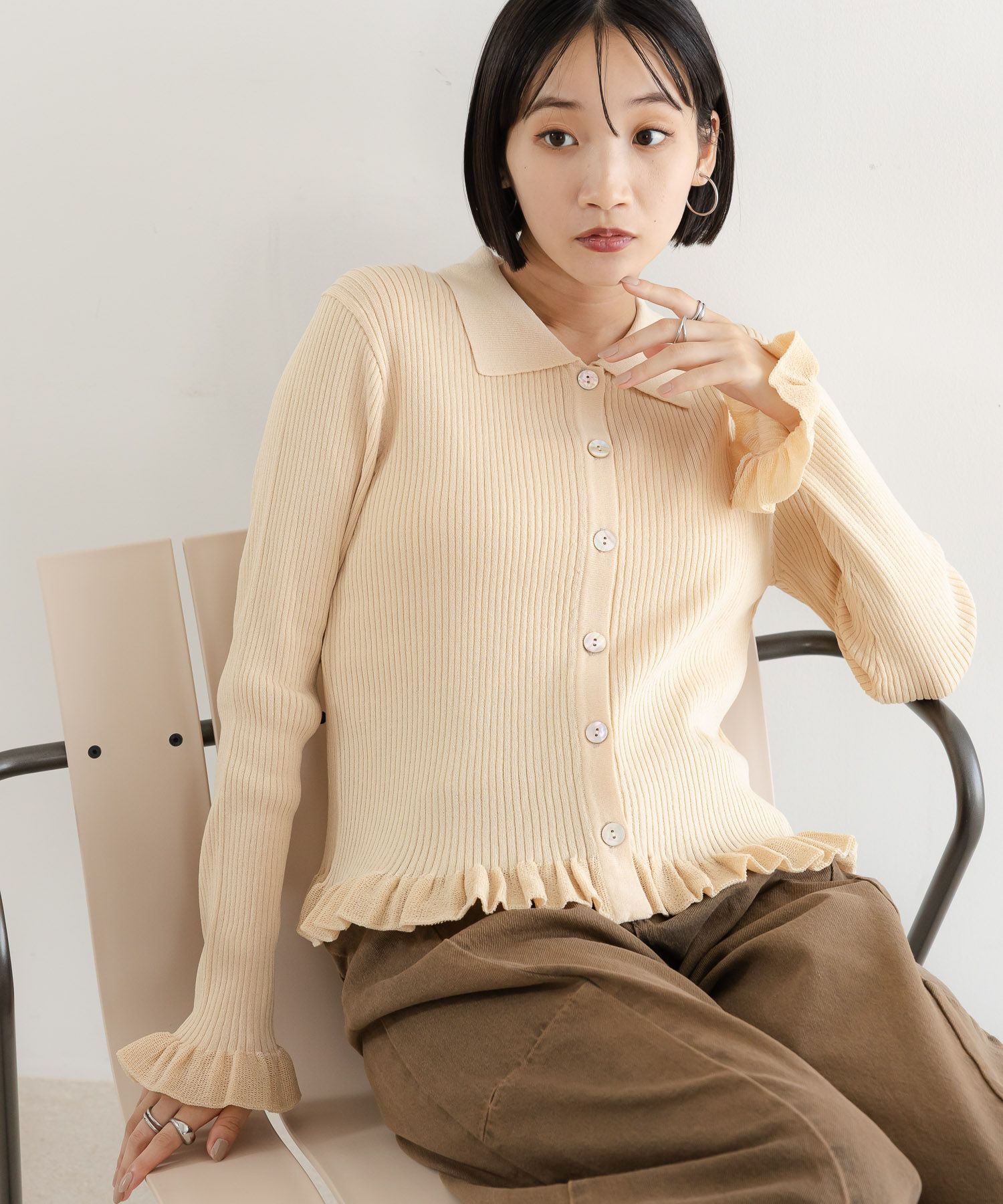 LOWRYS FARM「スソフリルカーディガンＬＳ」|ニット・セーター|BRN2