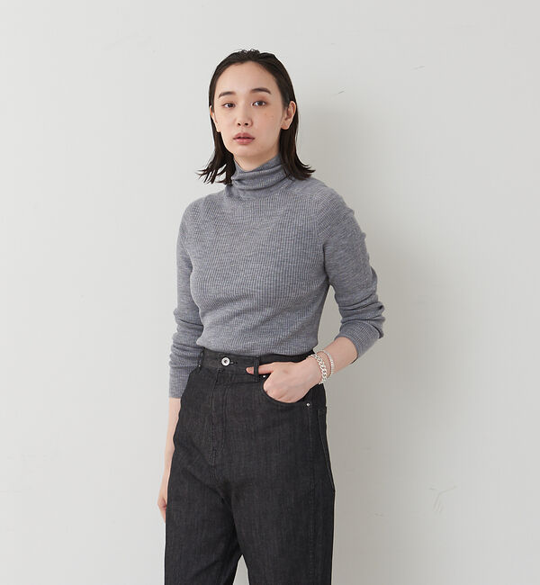collex「ピュアウールリブタートルニット」|ニット・セーター|グレー