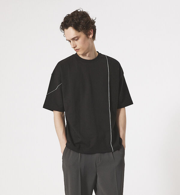 ABAHOUSE「【AH ABAHOUSE】ステッチワーク切替 ミニ裏毛 半袖 Tシャツ」|Tシャツ・カットソー|ブラック