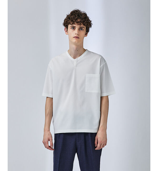 ABAHOUSE「【ストレッチドライ】キーネック 半袖Tシャツ / スキッパーシャツ」|Tシャツ・カットソー|ホワイト