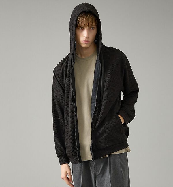 ABAHOUSE「シアーストレッチ ダブルジップ メッシュパーカー【予約】」|パーカー|ブラック