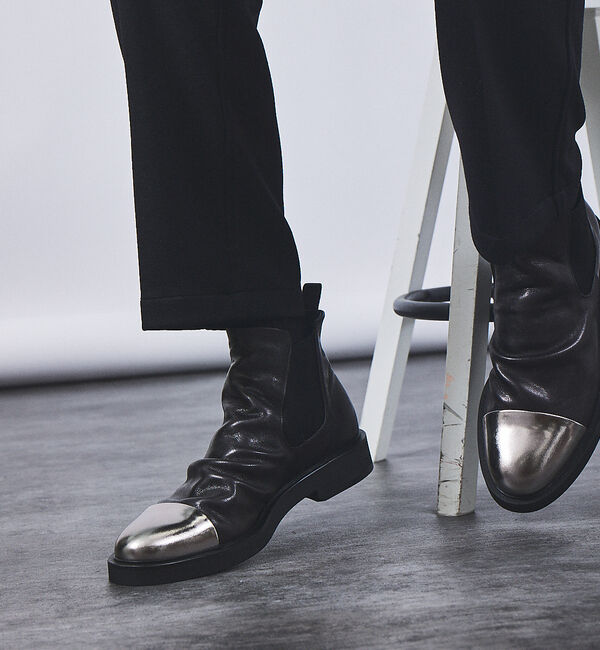 alfredoBANNISTER「【ソフトレザー】ドレープ ミラートゥ サイドゴア ブーツ」|ショートブーツ|