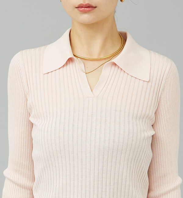 Rouge vif「シルク混ワイドリブポロニット」|ニット・セーター|