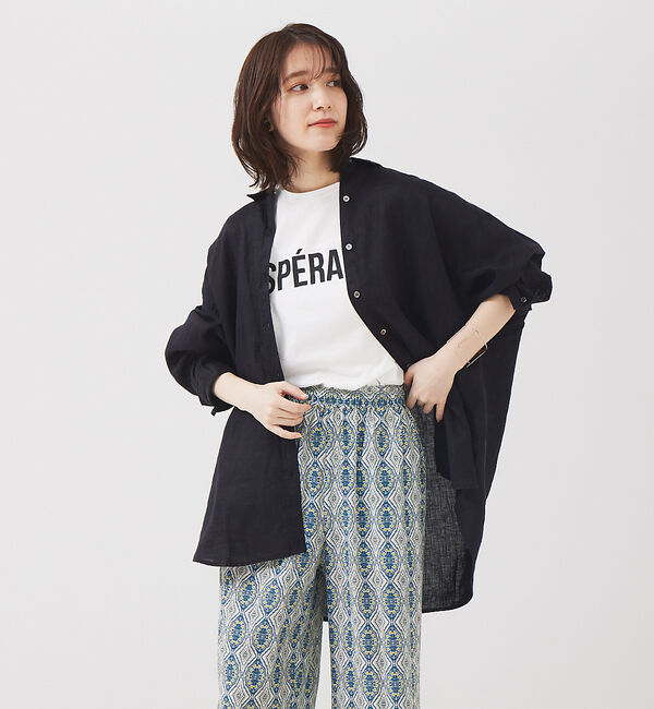 abahouse mavie「リネン2wayカシュクールオーバーシャツ」|シャツ・ブラウス|ブラック