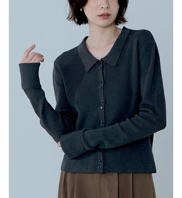 NOMINE「ショルダータック ポロニット カーディガン」|ニット・セーター|チャコールグレー