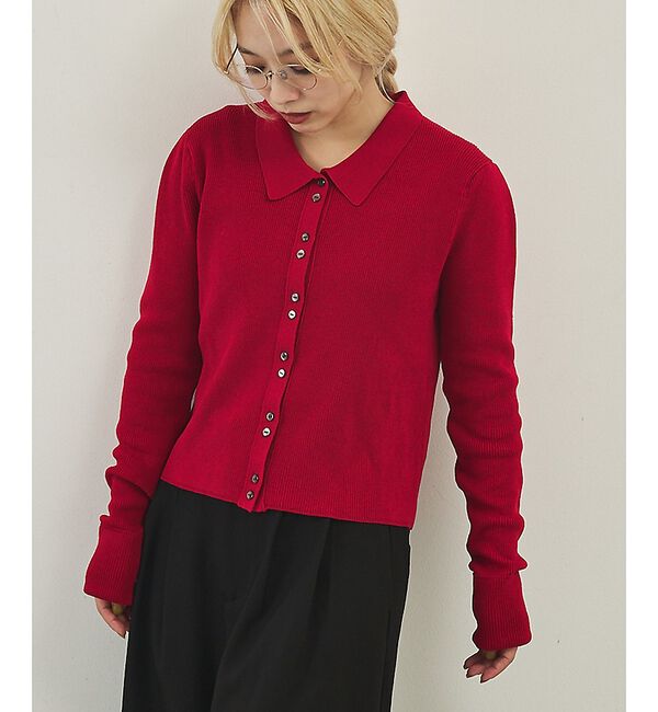 NOMINE「ショルダータック ポロニット カーディガン」|ニット・セーター|レッド