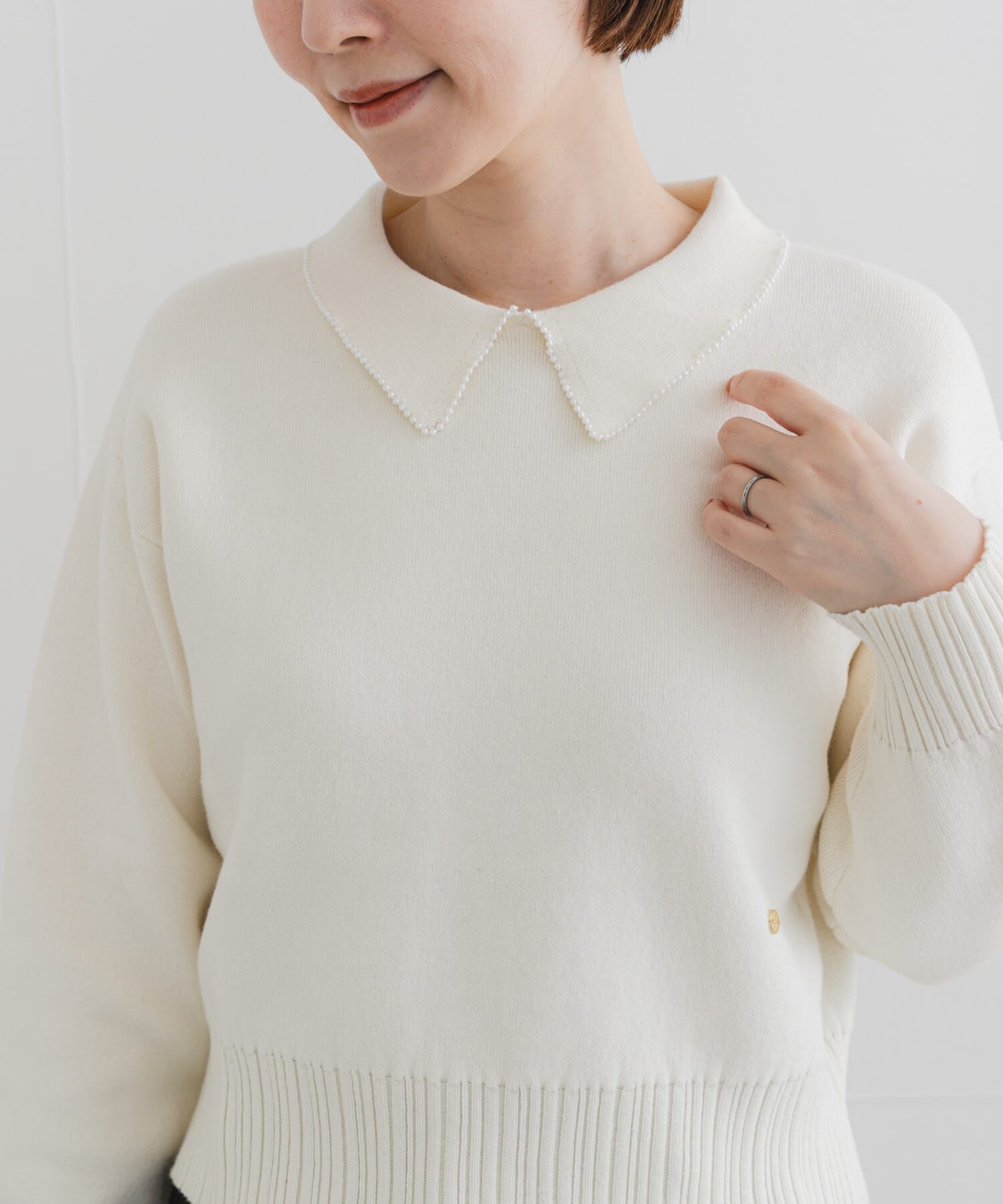 URBAN RESEARCH ROSSO「F by ROSSO　コットンカシミヤ衿パールニット」|ニット・セーター|