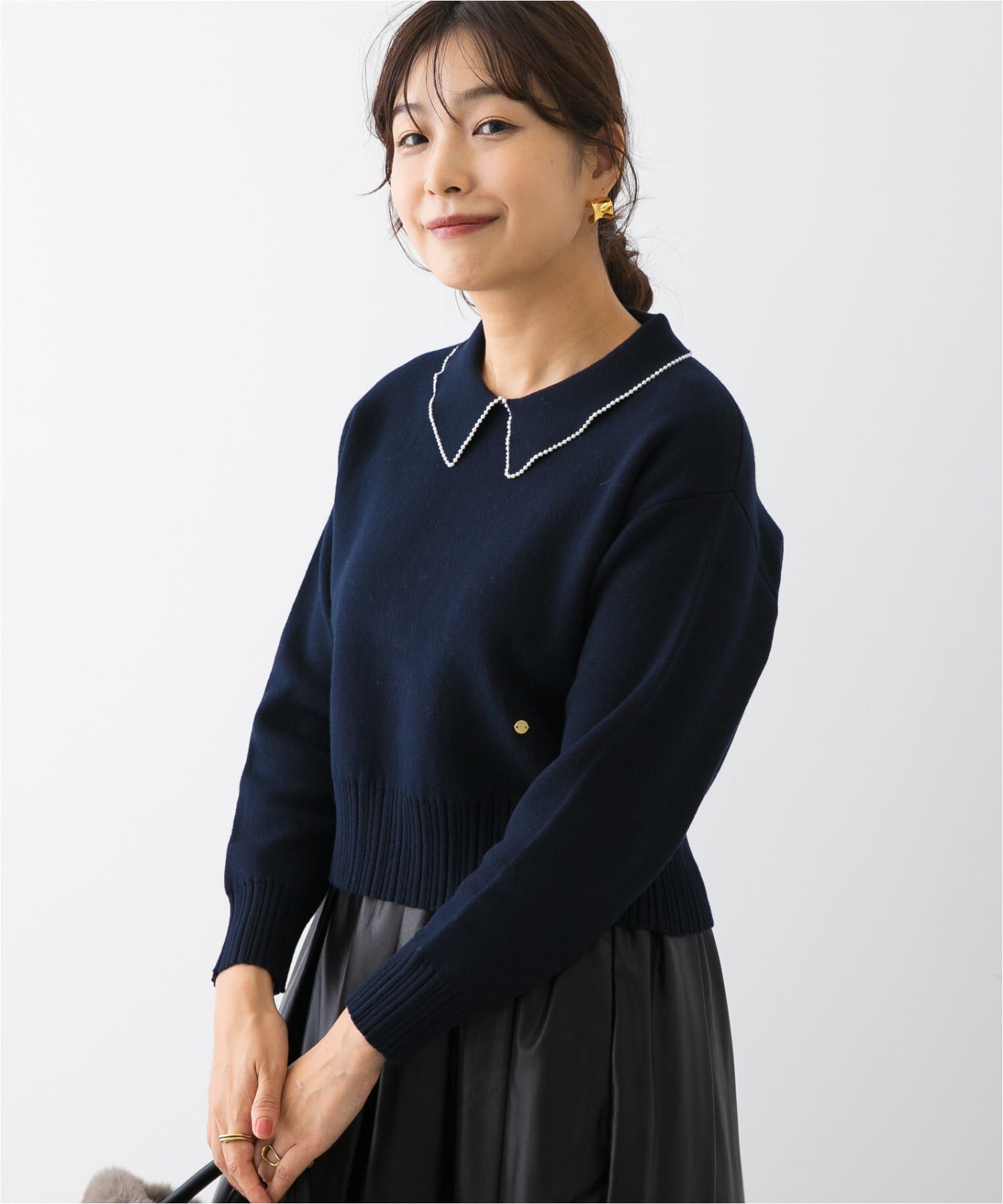 URBAN RESEARCH ROSSO「F by ROSSO　コットンカシミヤ衿パールニット」|ニット・セーター|