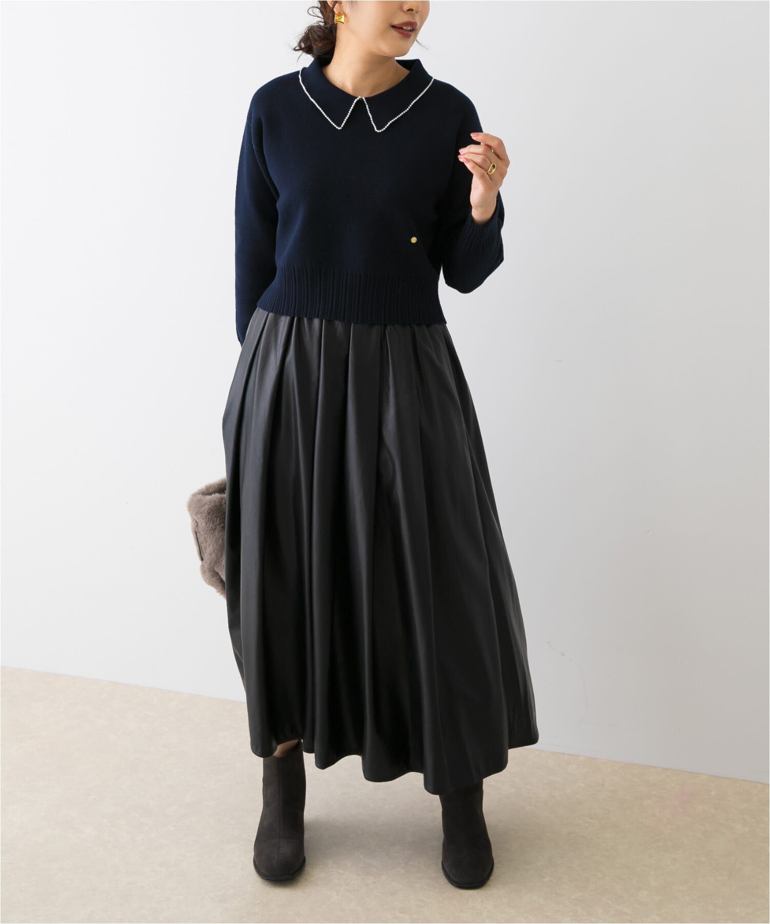 URBAN RESEARCH ROSSO「F by ROSSO　コットンカシミヤ衿パールニット」|ニット・セーター|