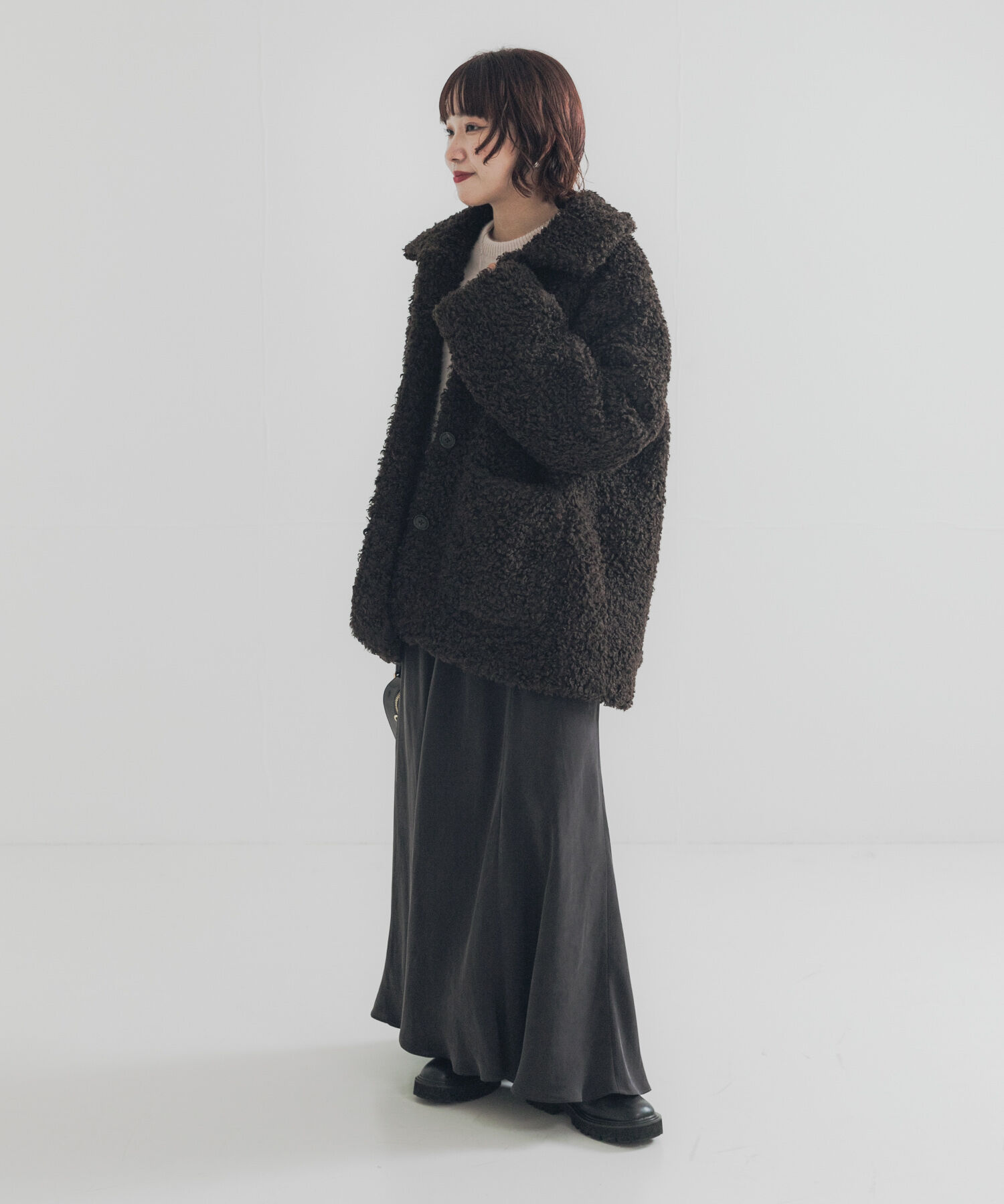 URBAN RESEARCH「ECOPELカーリーファーコート」|ノーカラーコート|