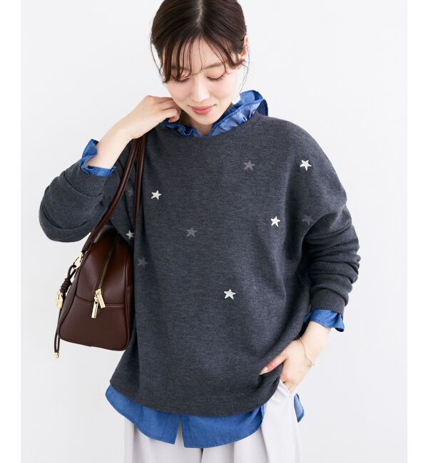  「《手洗い可能》スター刺繍ニットプルオーバー」|ニット・セーター|