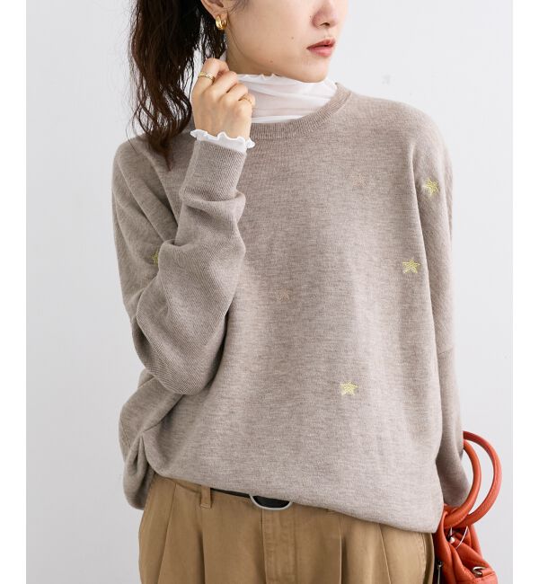  「《手洗い可能》スター刺繍ニットプルオーバー」|ニット・セーター|