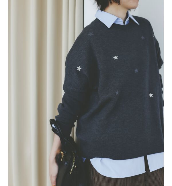  「《手洗い可能》スター刺繍ニットプルオーバー」|ニット・セーター|