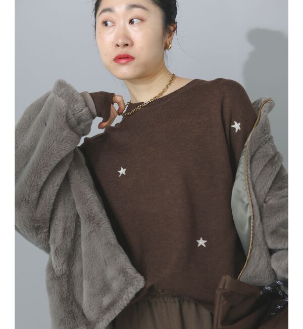  「《手洗い可能》スター刺繍ニットプルオーバー」|ニット・セーター|
