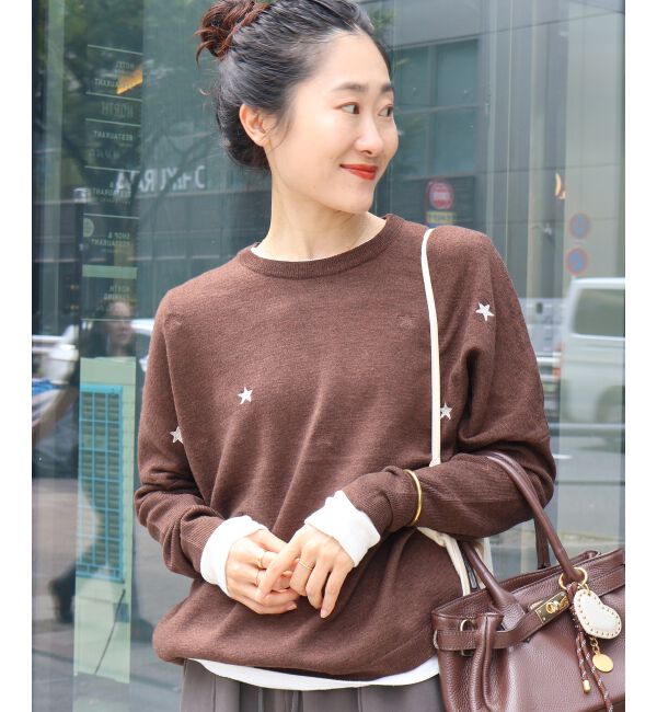  「《手洗い可能》スター刺繍ニットプルオーバー」|ニット・セーター|