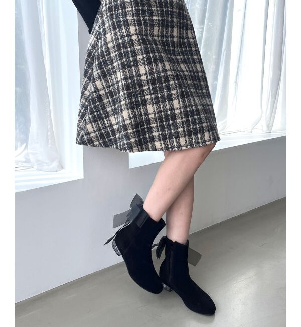  「☆ローヒール取り外しリボンブーツ」|ショートブーツ|