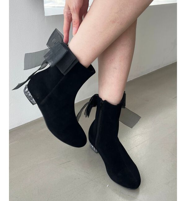  「☆ローヒール取り外しリボンブーツ」|ショートブーツ|