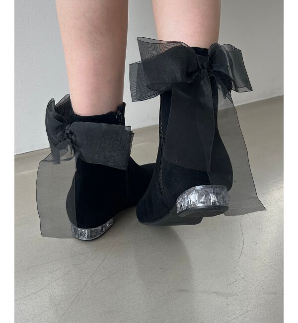  「☆ローヒール取り外しリボンブーツ」|ショートブーツ|