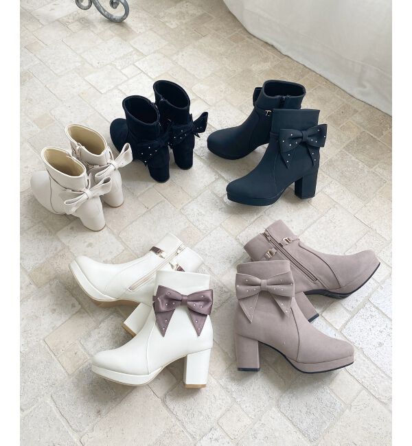  「3WAYビジューリボンブーツ」|ショートブーツ|