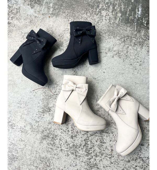  「3WAYビジューリボンブーツ」|ショートブーツ|