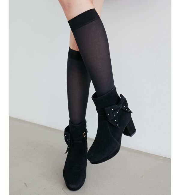  「3WAYビジューリボンブーツ」|ショートブーツ|ブラック