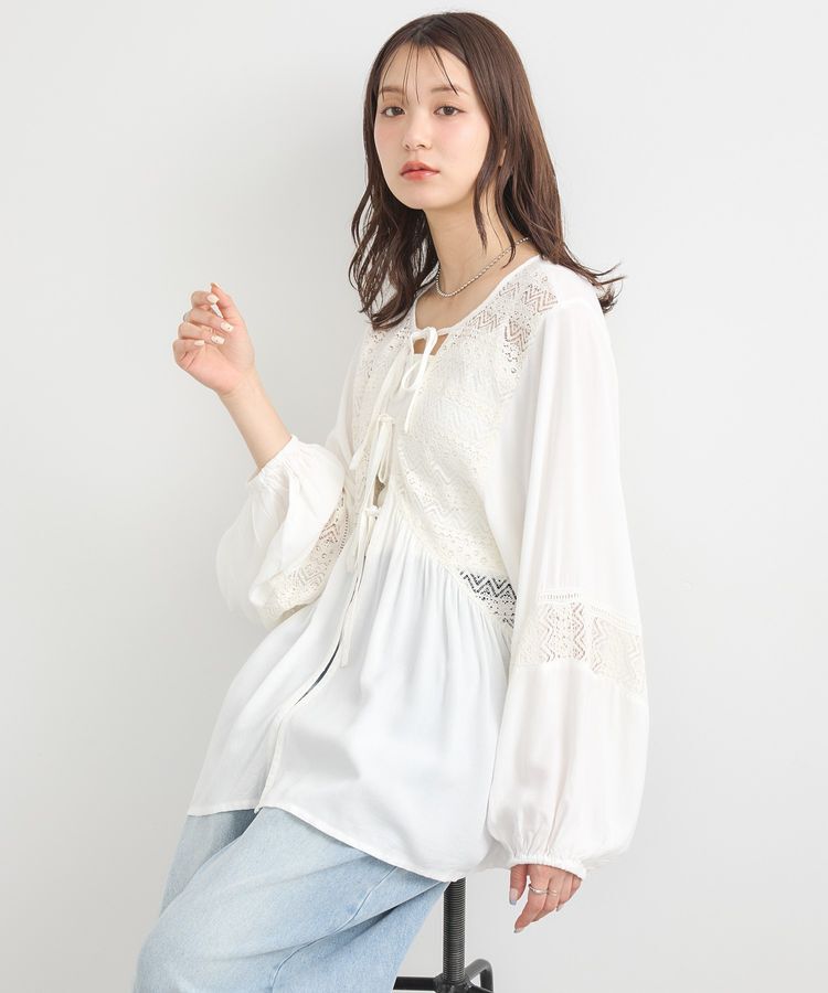 earth music&ecology「レーヨンレースデザインシャツ」|シャツ・ブラウス|Off White
