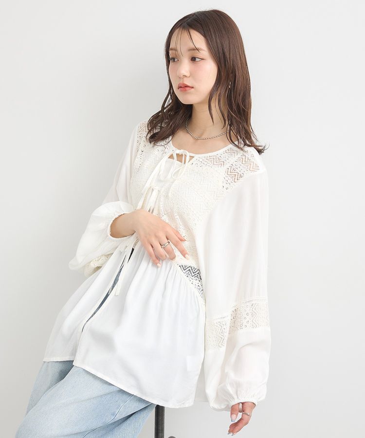 earth music&ecology「レーヨンレースデザインシャツ」|シャツ・ブラウス|