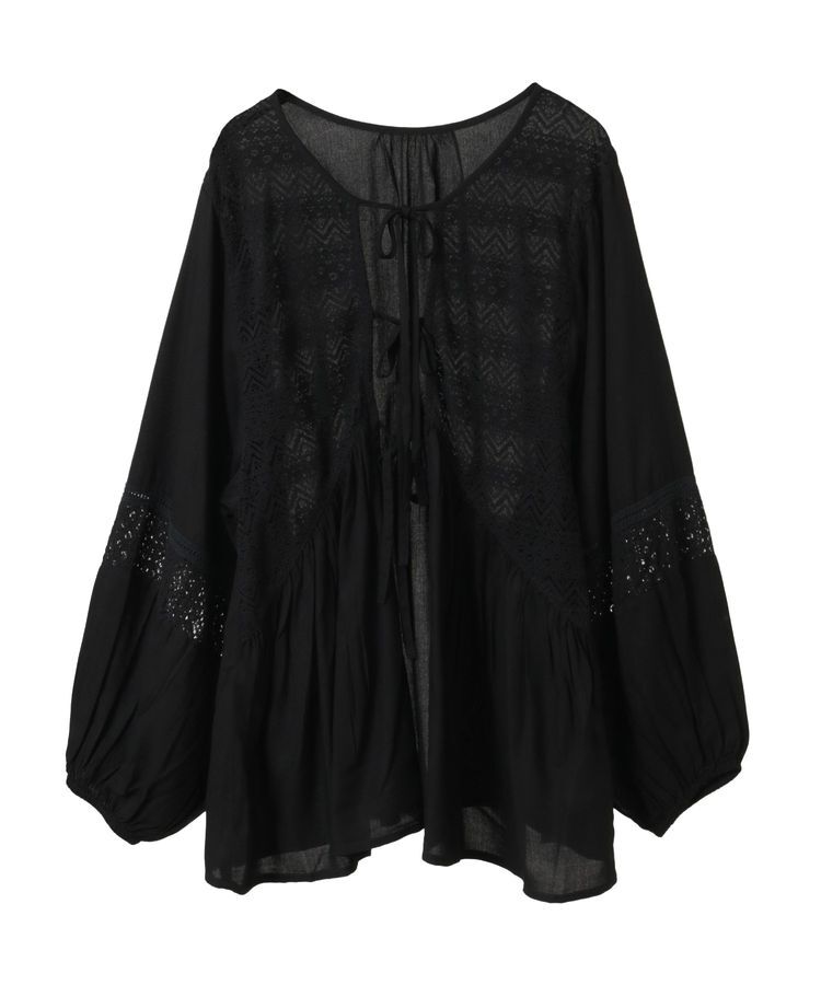 earth music&ecology「レーヨンレースデザインシャツ」|シャツ・ブラウス|Black