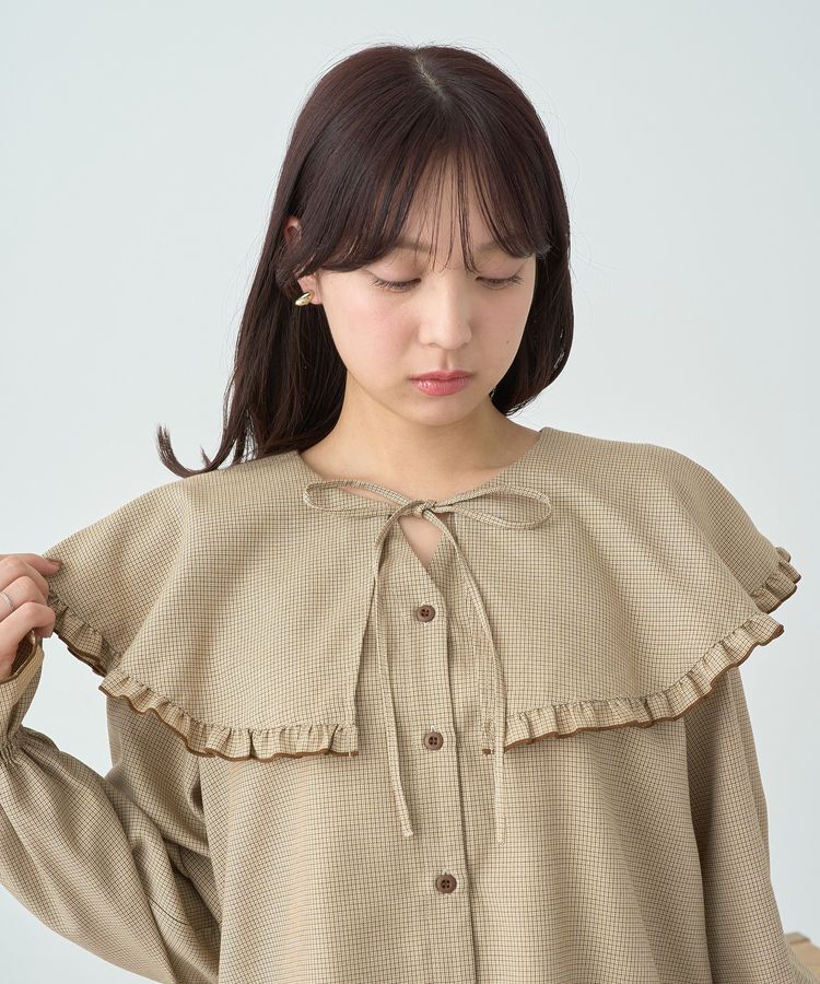 earth music&ecology「ラッフルカラーチェックブラウス」|シャツ・ブラウス|