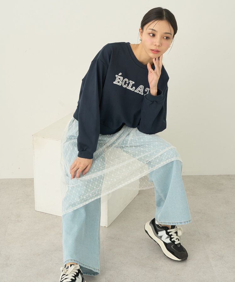 earth music&ecology「SET2点レースロゴプルオーバー+チュールワンピ」|スウェット・ジャージ|