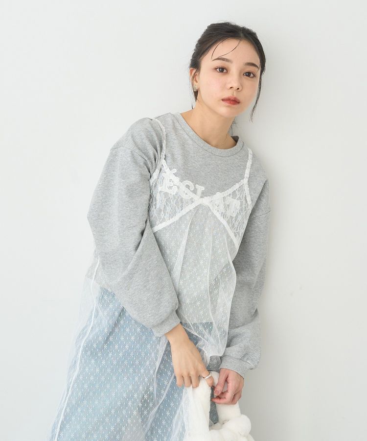 earth music&ecology「SET2点レースロゴプルオーバー+チュールワンピ」|スウェット・ジャージ|