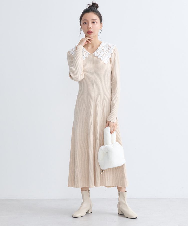 earth music&ecology「襟レースニットワンピース」|ワンピース|