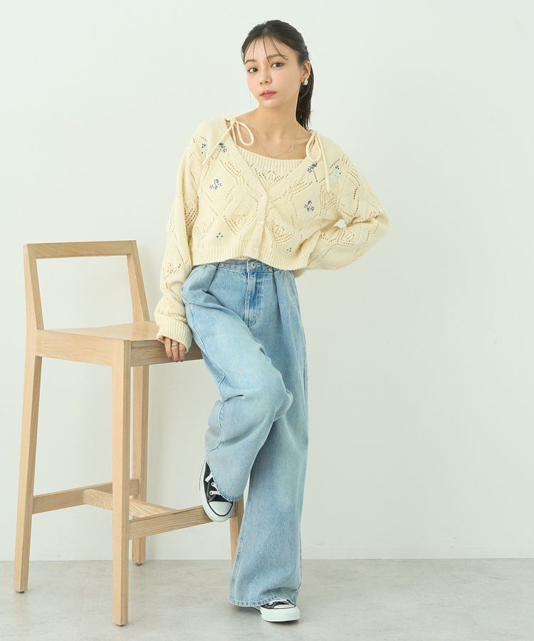 earth music&ecology「SET2点刺繍ビスチェ＋カーディガン」|カーディガン|