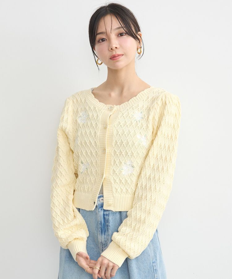 earth music&ecology「フラワー刺繍カーディガン」|カーディガン|