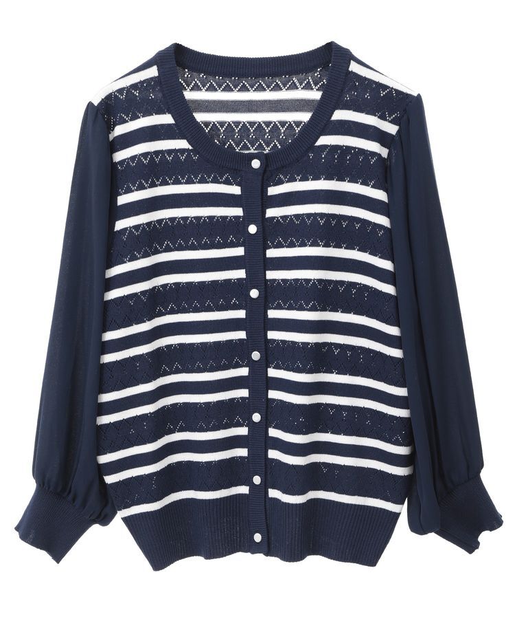 earth music&ecology「透かし編みボーダーカーディガン」|カーディガン|