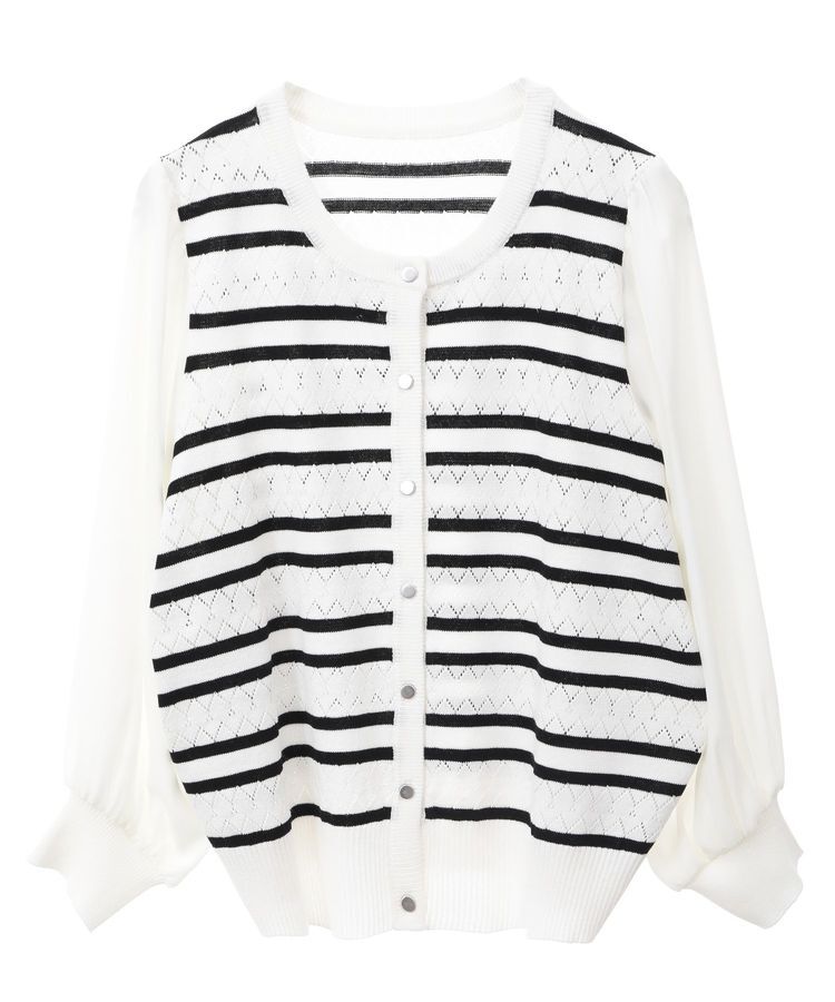 earth music&ecology「透かし編みボーダーカーディガン」|カーディガン|