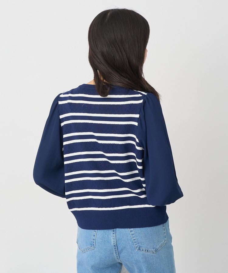 earth music&ecology「透かし編みボーダーカーディガン」|カーディガン|