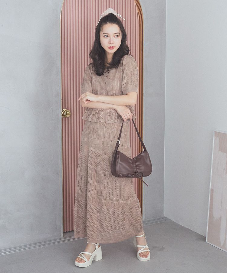 earth music&ecology「SET2点レース編みペプラムカーデ＋スカート」|スーツ|Pink Beige